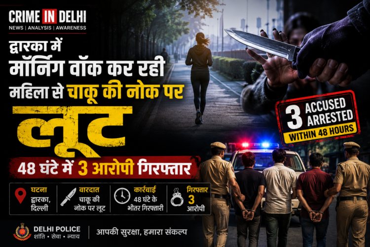 Dwarka robbery case involving woman during morning walk, three arrested