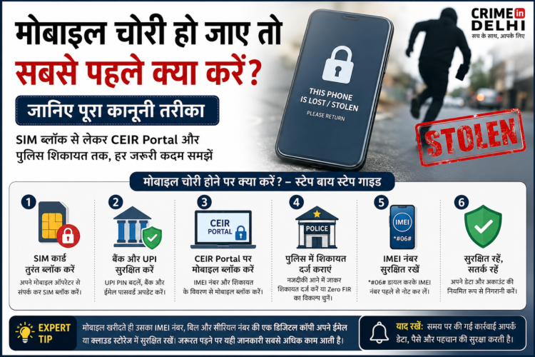 मोबाइल चोरी होने पर क्या करें – FIR, CEIR Portal और कानूनी प्रक्रिया | CrimeInDelhi