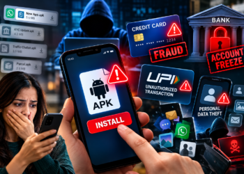 APK file scam se mobile hacking, credit card fraud, UPI fraud aur bank account freeze ka risk