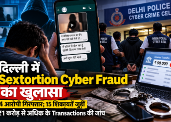 Delhi sextortion cyber fraud awareness illustration