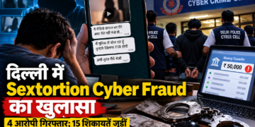 Delhi sextortion cyber fraud awareness illustration