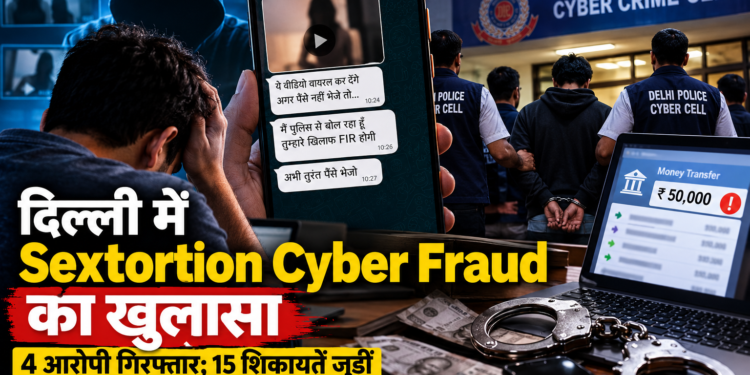 Delhi sextortion cyber fraud awareness illustration