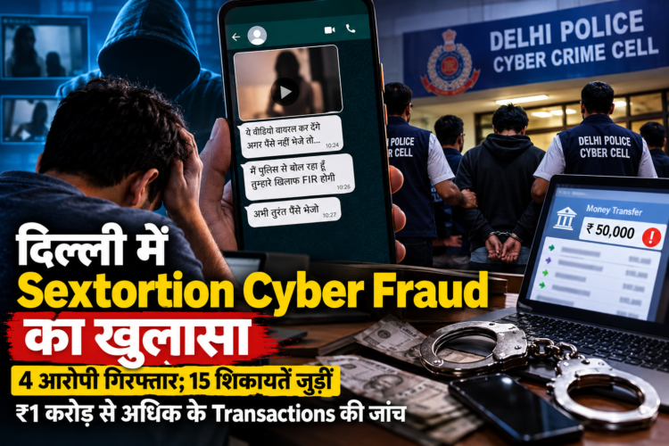 Delhi sextortion cyber fraud awareness illustration